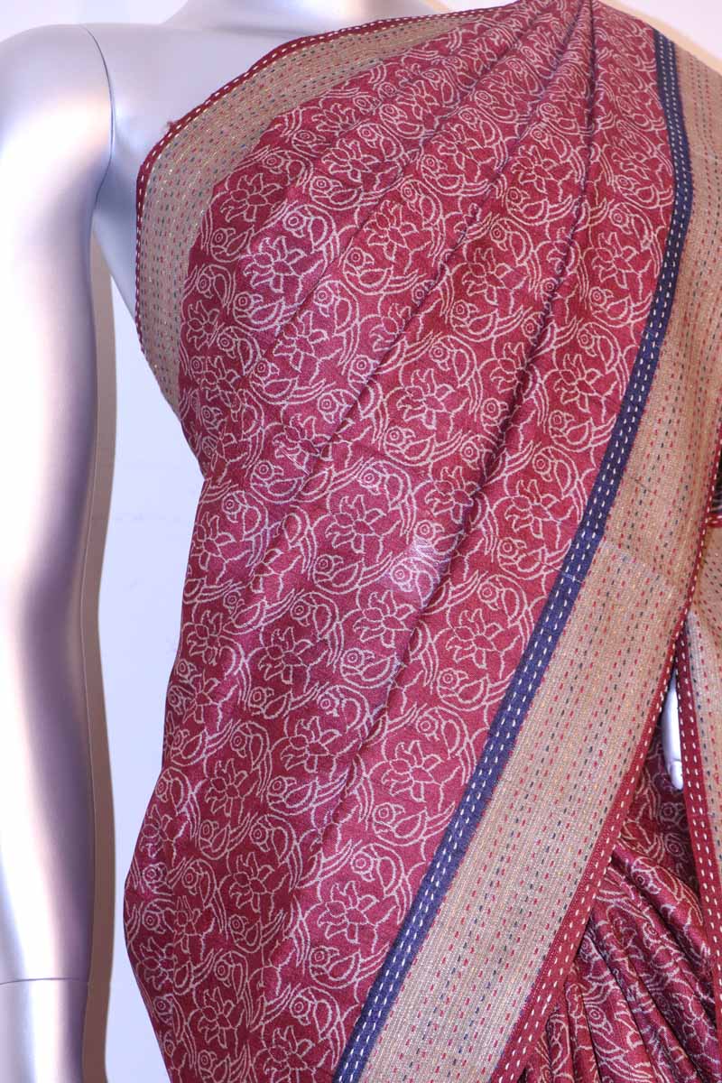 Exclusive Printed Pure Tussar Silk Saree Thread Work Border
